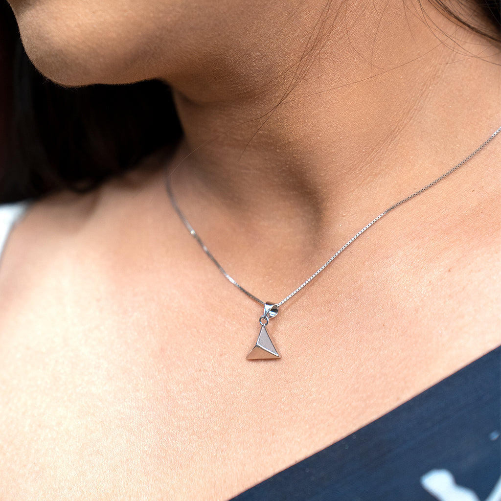 Sleek Trianglw Shaped Silver Pendant Set