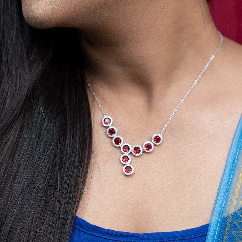 Silver Pendant Set With Stunning Red Stones