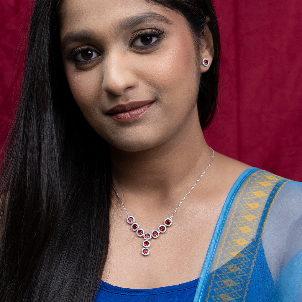 Silver Pendant Set With Stunning Red Stones