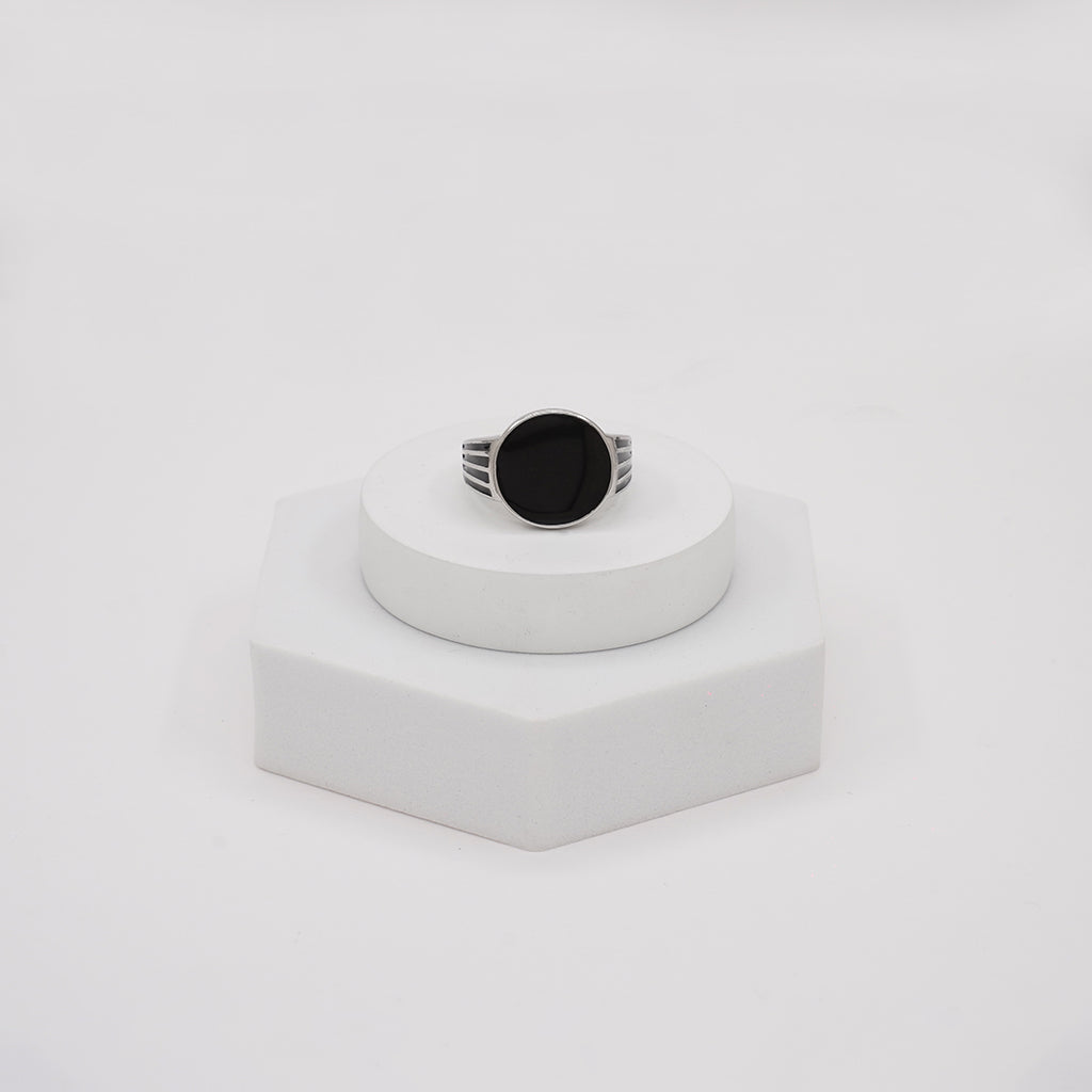 Black Stone Studded in Silver Ring