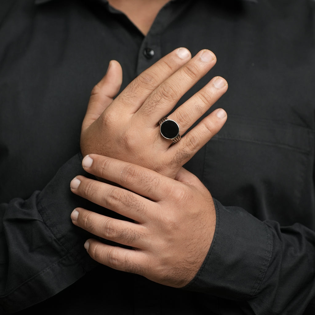 Black Stone Studded in Silver Ring