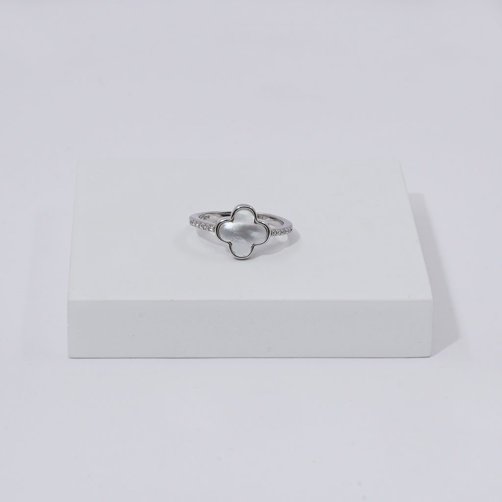 White Stone Studded in Silver Ring