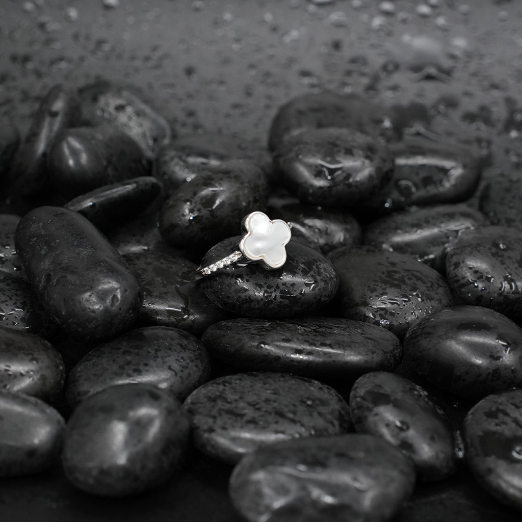 White Stone Studded in Silver Ring