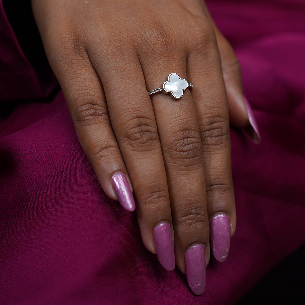 White Stone Studded in Silver Ring