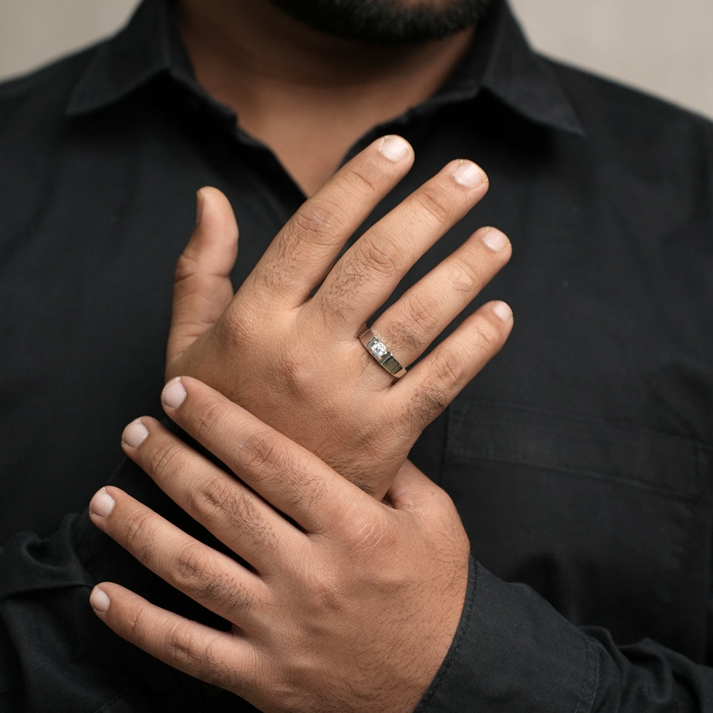 Diamond Studded Silver Ring for Daily Wear