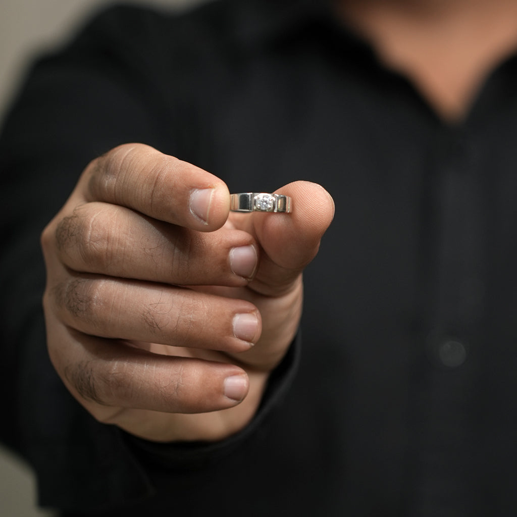 Diamond Studded Silver Ring for Daily Wear