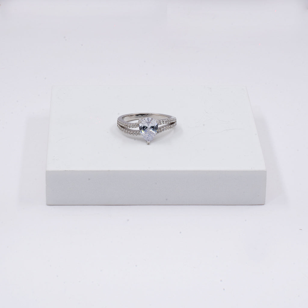 Silver Ring With Teardrop Shaped Diamonds