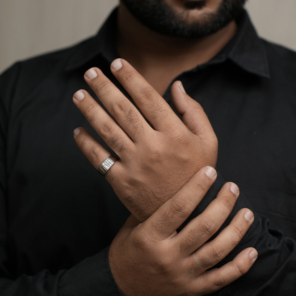 Silver Ring featuring meticulously crafted Square Shaped center piece