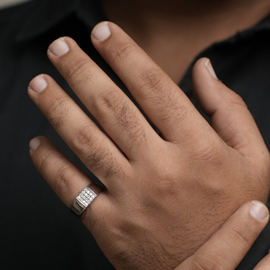 Silver Ring featuring meticulously crafted Square Shaped center piece