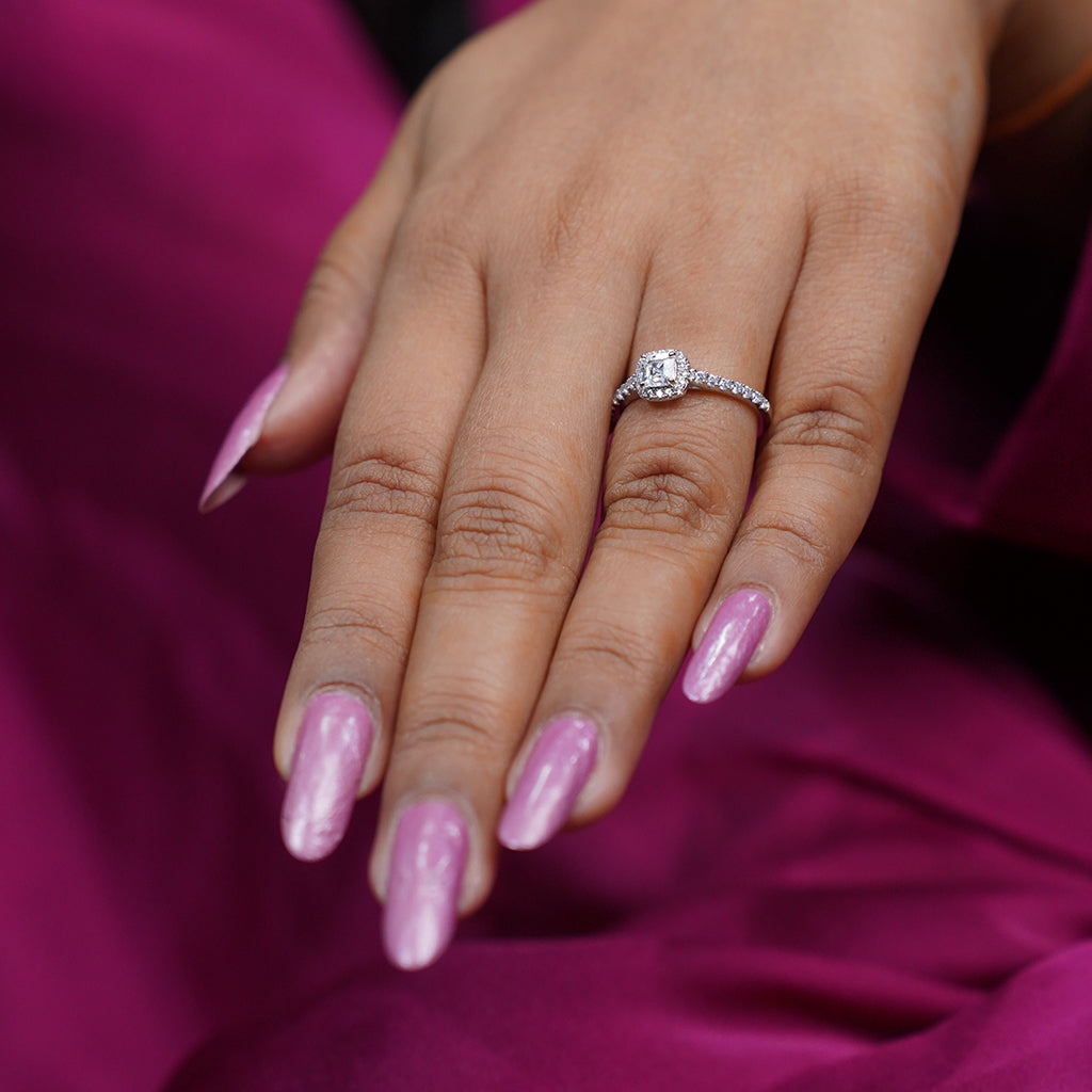 Silver Ring Featuring Radiant Cut Diamond