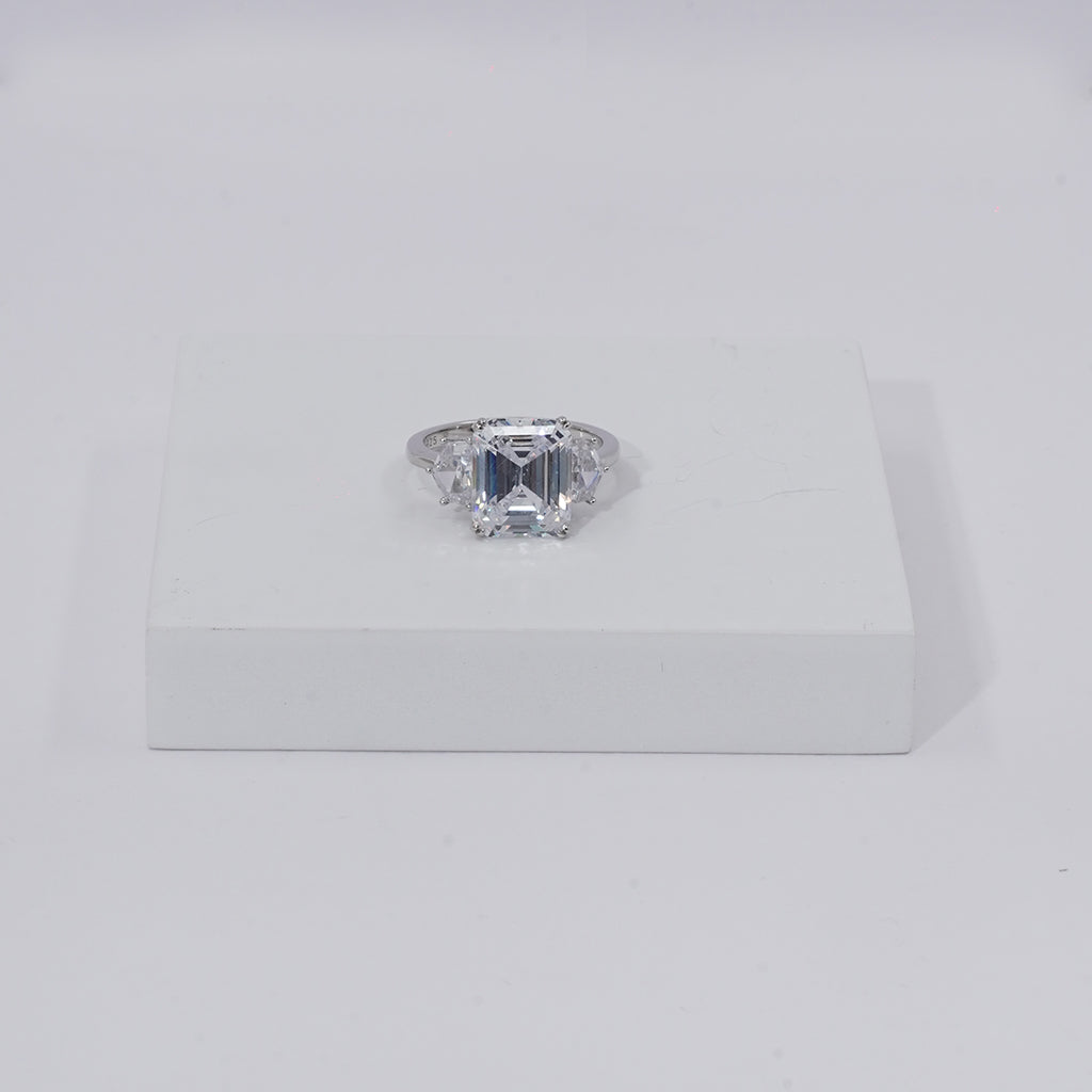 Silver Ring featuring Stunning Emerald Cut Stone in the Center