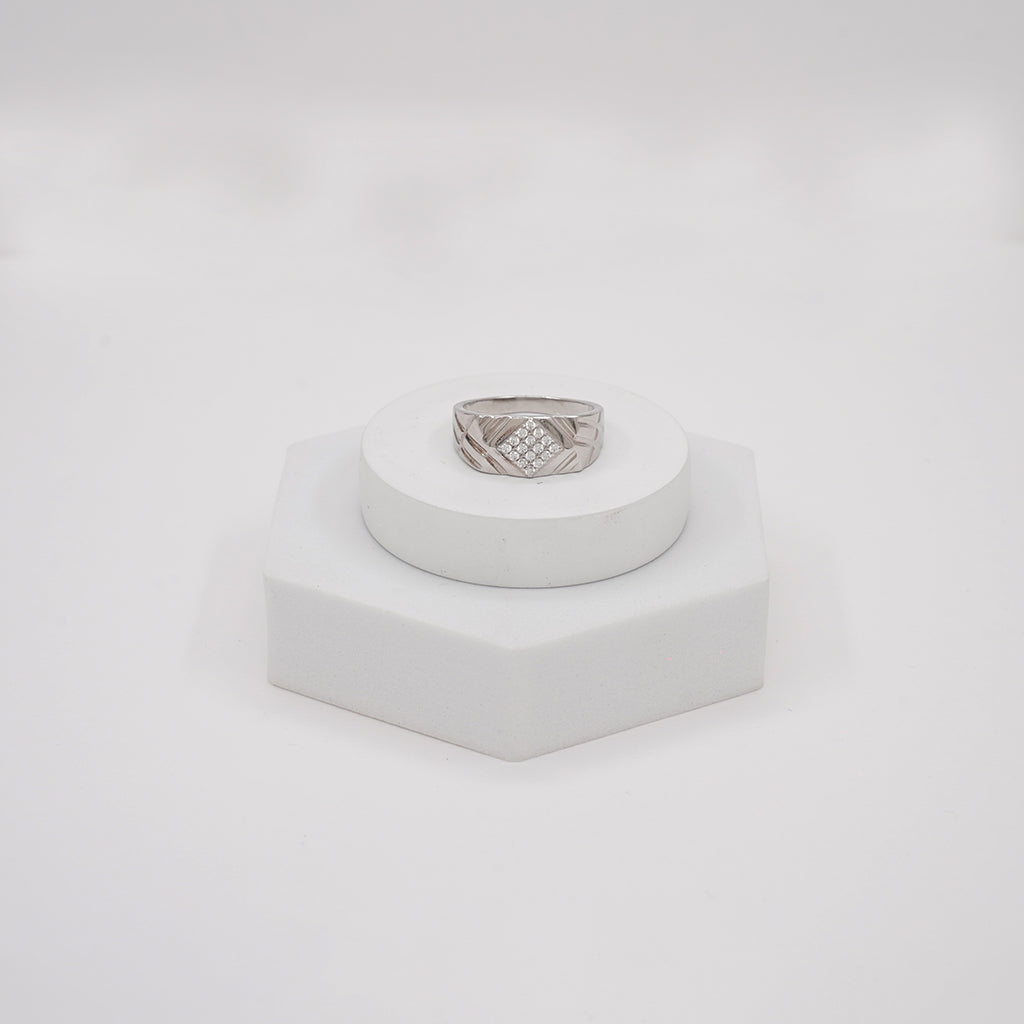 Minimal Designed Diamond Studded Silver Ring