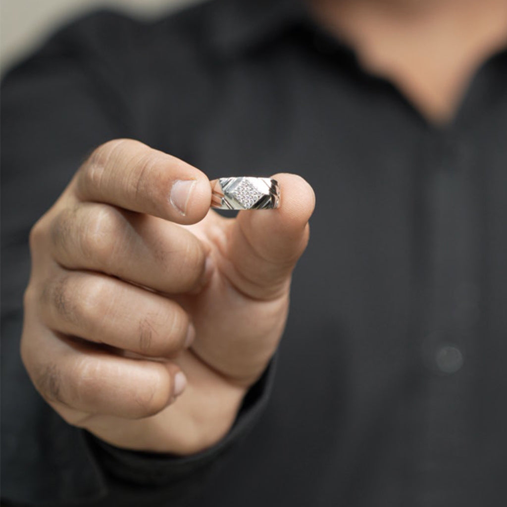 Minimal Designed Diamond Studded Silver Ring