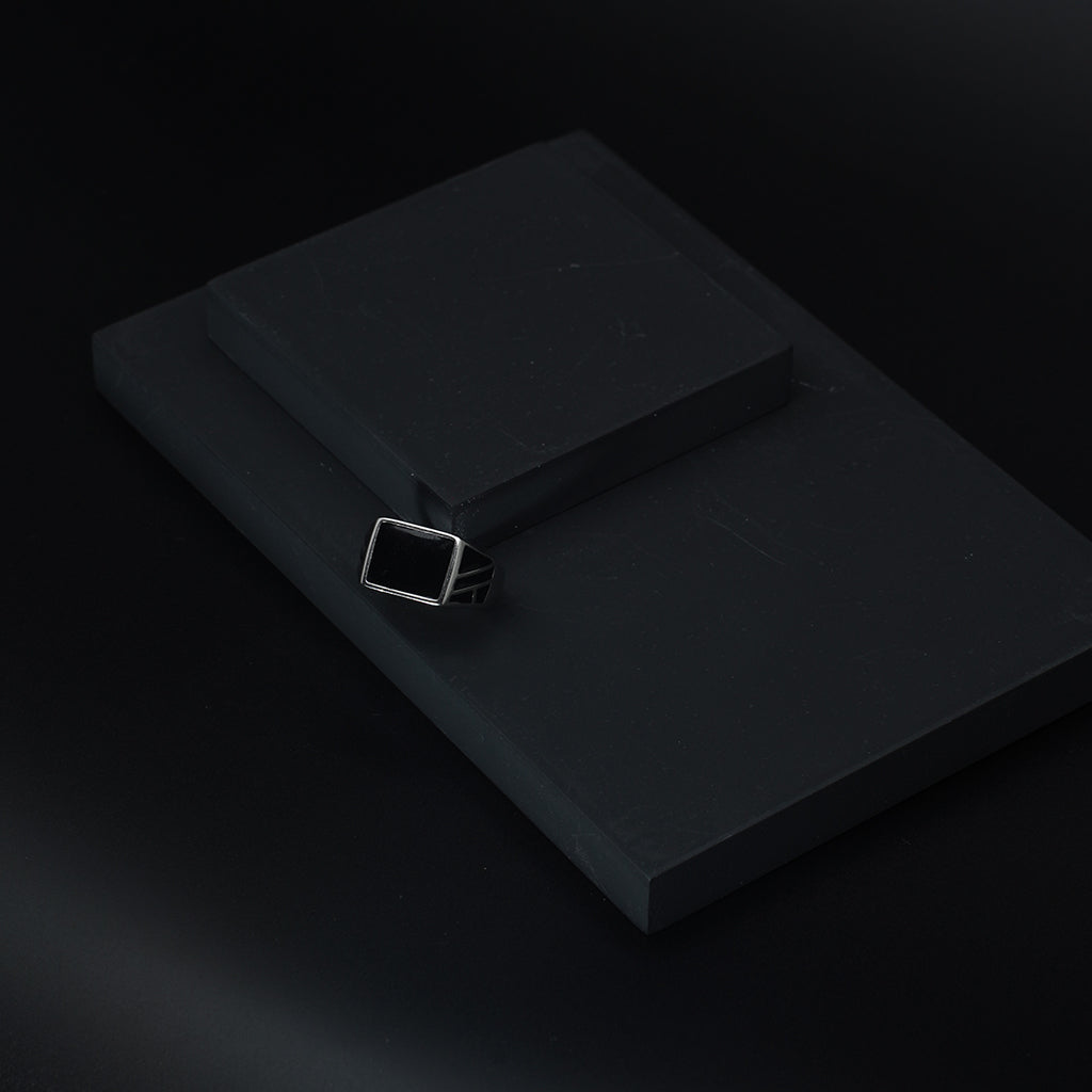 Black Enamel Silver Ring