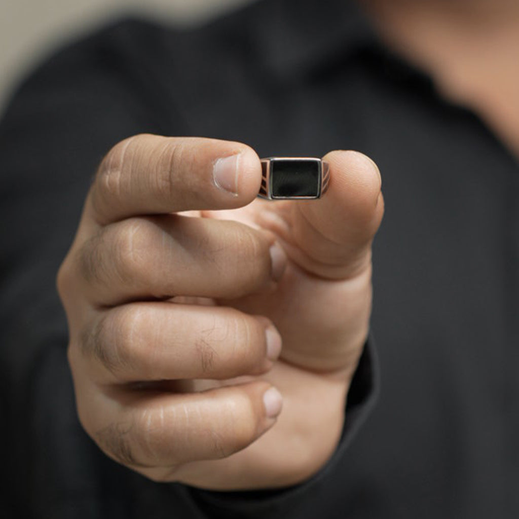 Black Enamel Silver Ring