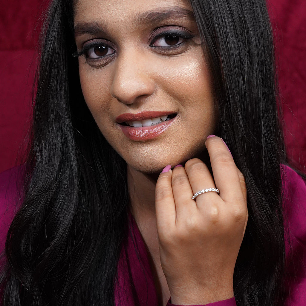 Silver Ring With Combination of Sparkling Round & Square Cut Diamond