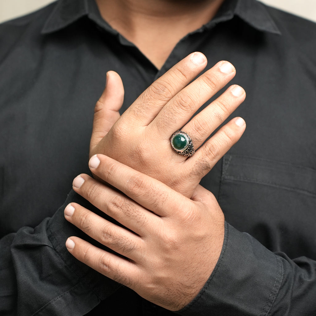 Silver Ring With Green Stone