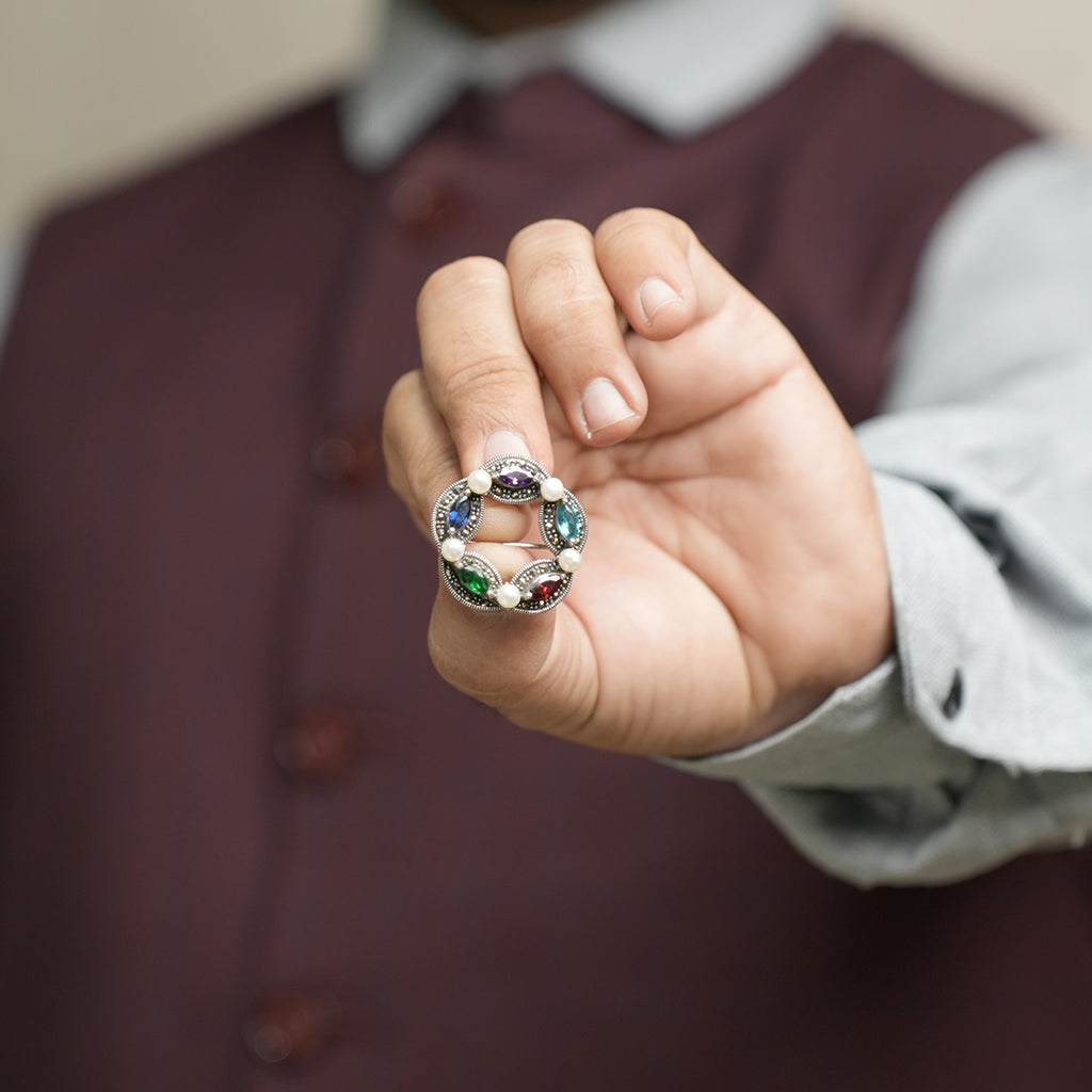 Pearl Prism Silver Brooch