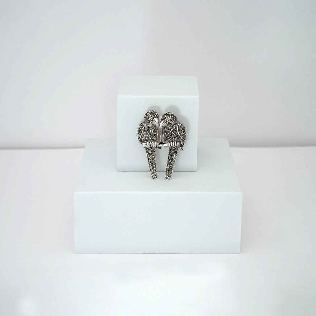 Silver Parrot Duo Brooch