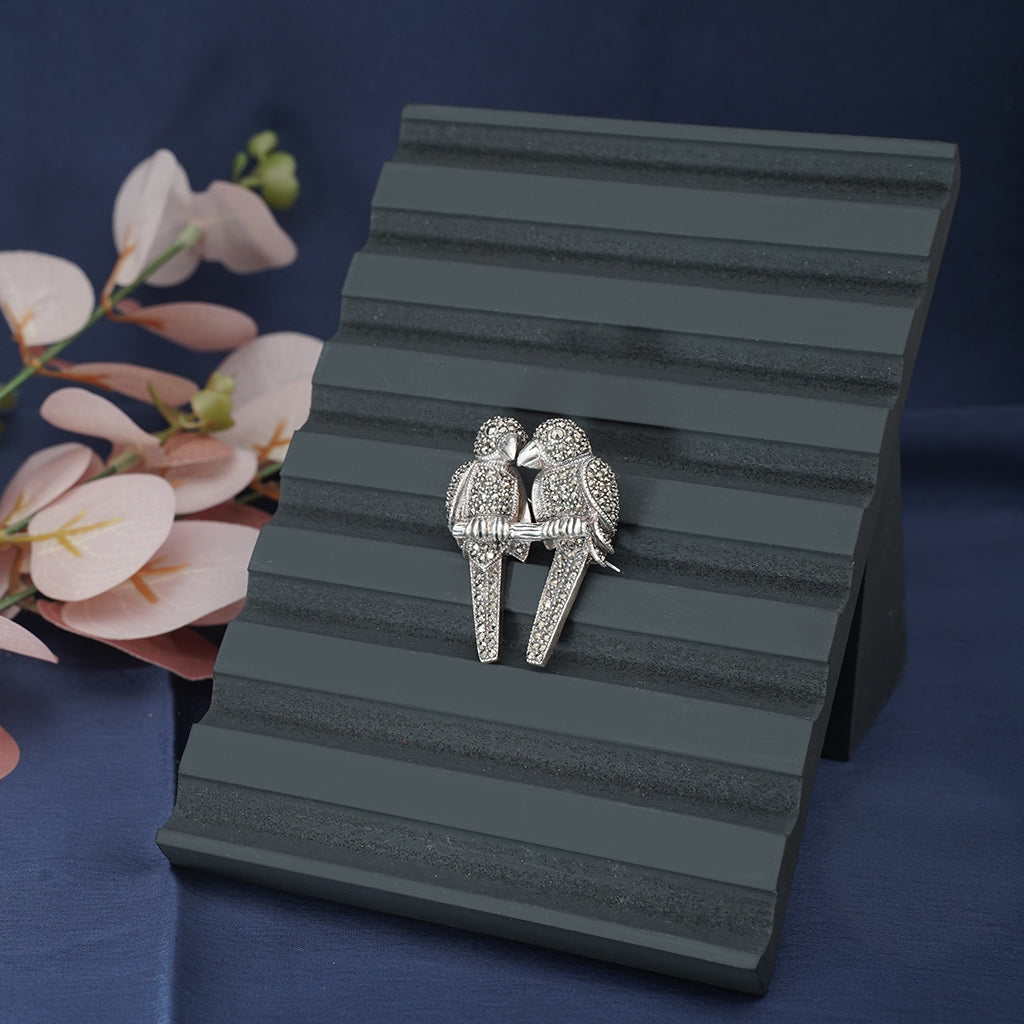 Silver Parrot Duo Brooch