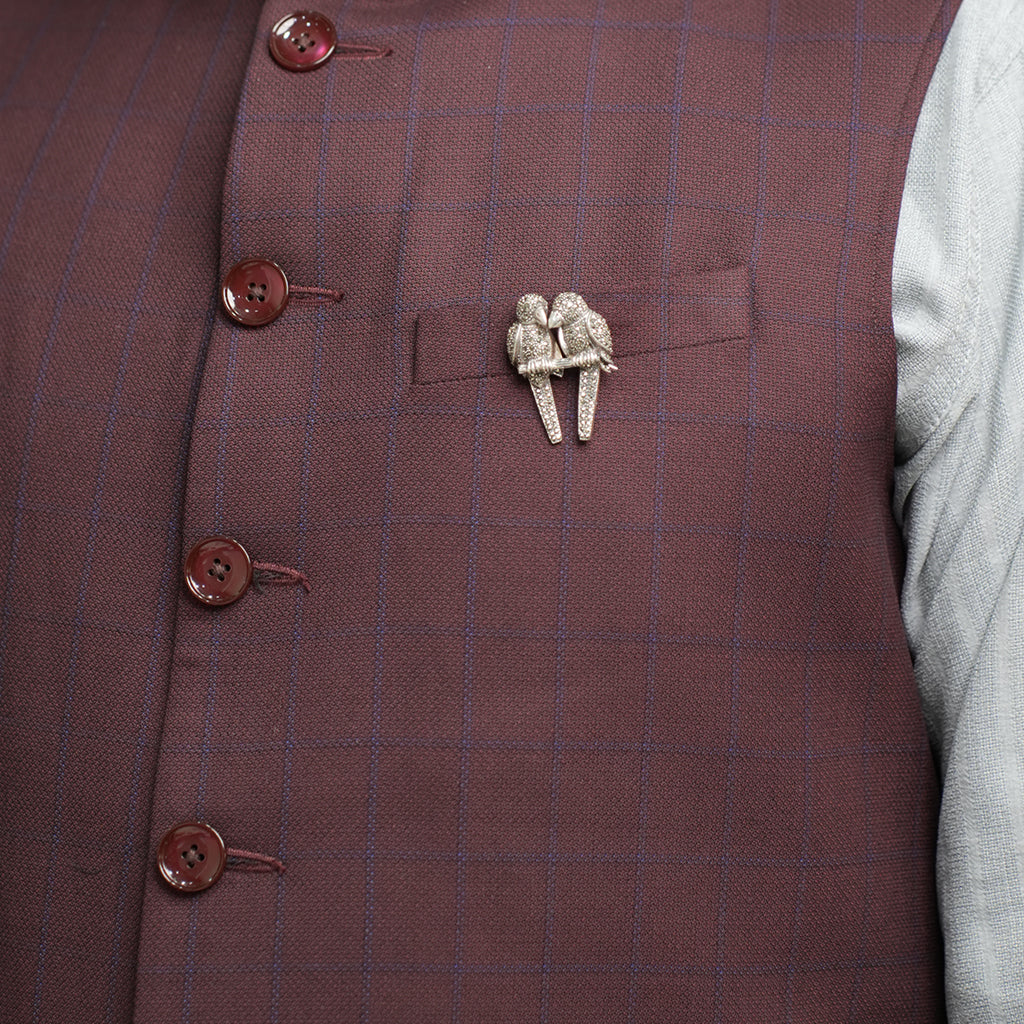 Silver Parrot Duo Brooch